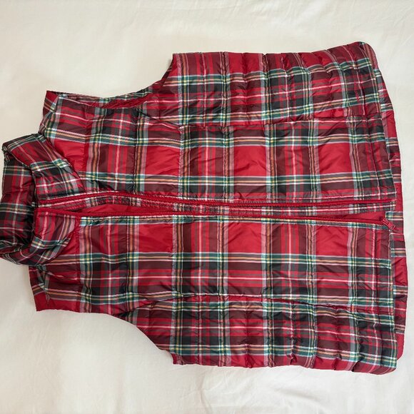 LANDS'END Women's Red Tartan Plaid Down Puffer Vest, Size L (14-16) - Picture 9 of 15